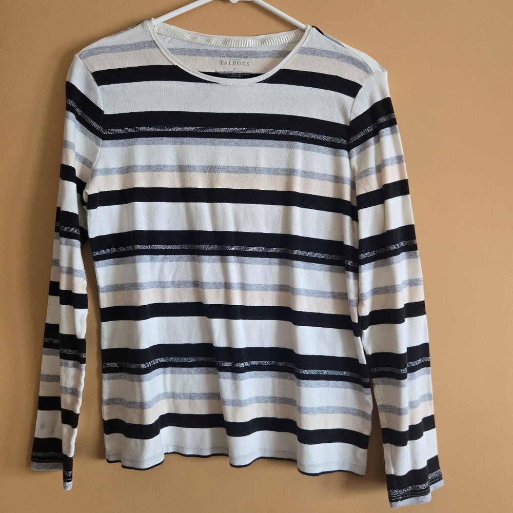 Talbots Metallic Striped Long Sleeve Shirt, PTP=17.75"